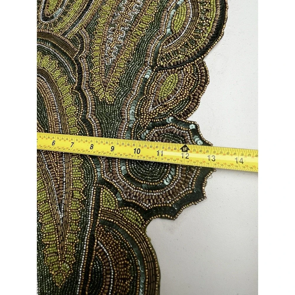 Pier 1 Imports Glass Beaded Paisley Table Runner 13x34 Green Gold India